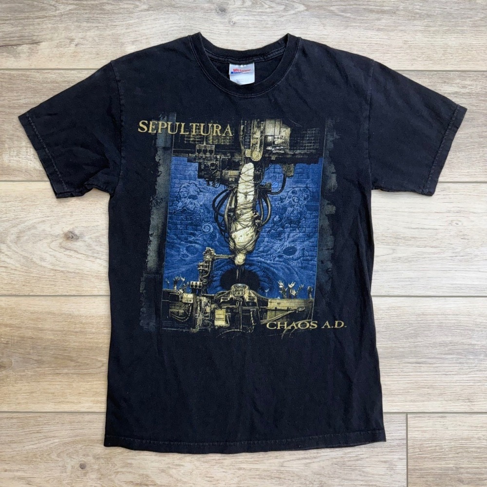 Vintage Y2K Sepultura Chaos A.D. Band T-Shirt Hanes Heavyweight Black Adult S